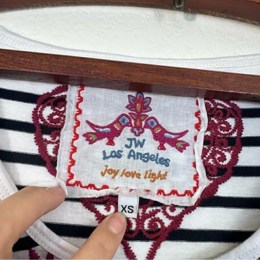 Johnny Was Los Angeles Embroidered Striped Short Sleeve Tunic Size XS